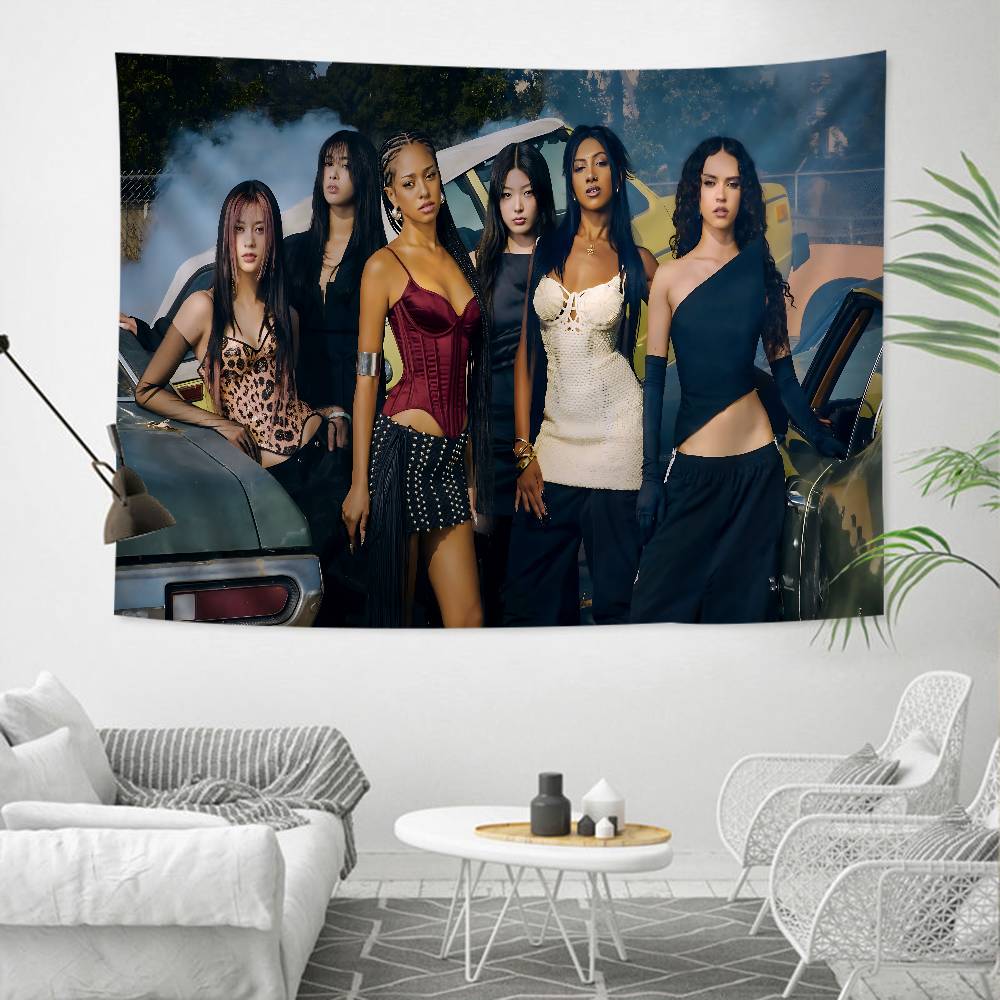 Korea Kpop Band KKatseye Hanging Bohemian Tapestry Bohemian Wall Tapestries Mandala Kawaii Room Decor