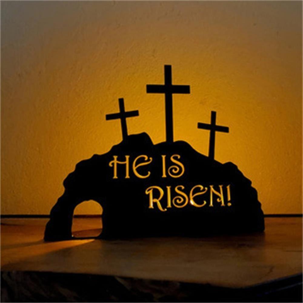 He Is Risen Cross Easter Scene Black Color Easter Decoration Christian Jesus Scene Ornaments