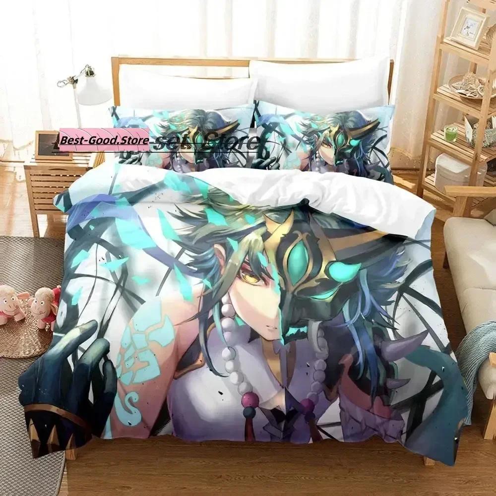 Game Genshin Impact Xiao Genshin Impact Bedding Set Duvet Cover Sheet Printed Pillowcase Full Queen King Size Comforter Bedroom