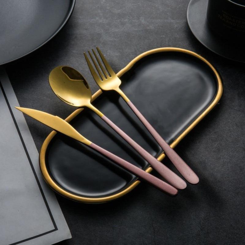 Set da 3 pezzi di Cucchiaio Forchetta Coltello da Scatola Posate Portatili Set da Cena Scatola Nera Set di Posate Portatili Occidentali