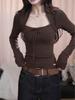 Spicy Girl Square Neck Long Sleeve Slim Fit T-shirt for Women – Early Autumn Cotton Base Layer
