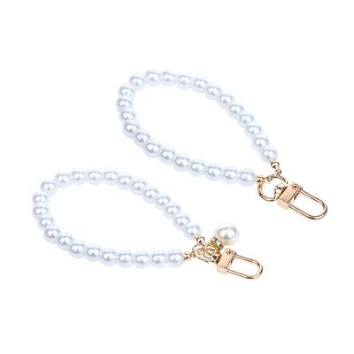 Simulierter Perlen-Schlüsselanhänger Kopfhörertaschen-Anhänger Handgelenk Perlenbesetzt Schlüsselhalter Perlenarmband Schlüsselring Frauen Handy-Ornament