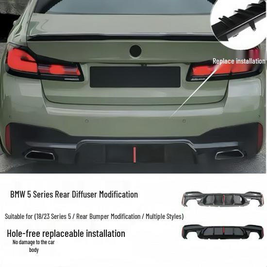 Spoiler Labbra Diffusore Posteriore BMW Serie 5 G30 G38 con Luci Verticali, Installazione Non Distruttiva