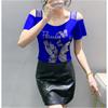 Fashion Women’s Mesh Bling Butterfly T-Shirt Clothes Sexy Off Shoulder Luxury Hot Diamonds Tops Summer Short Sleeve Female Tees Blouse
