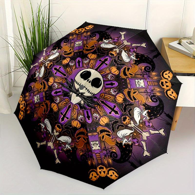 

Jack Skellington, Halloween Themed Automatic opening and closing folding umbrella, 8 rib windproof, compact travel design, suitable for all