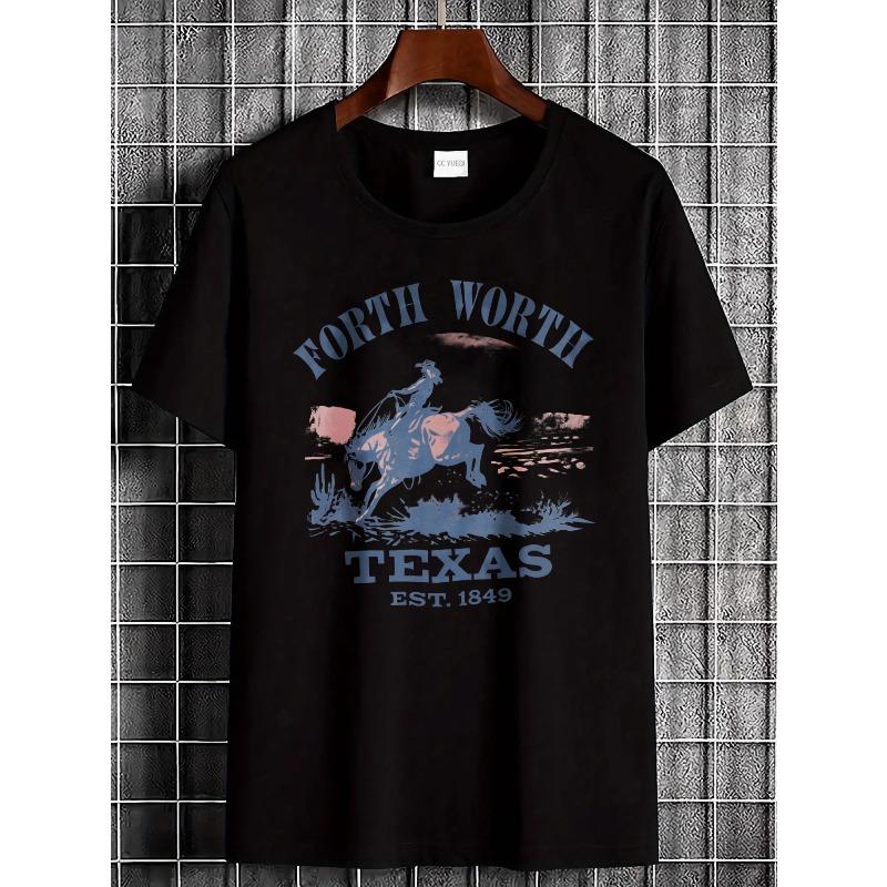 Men'S T-Shirt,Cowboy Riding Horse Graphic Design Perfect for Casual Wear In Spring And Summer Ideal for Outdoor Adventures And Everyday Outings