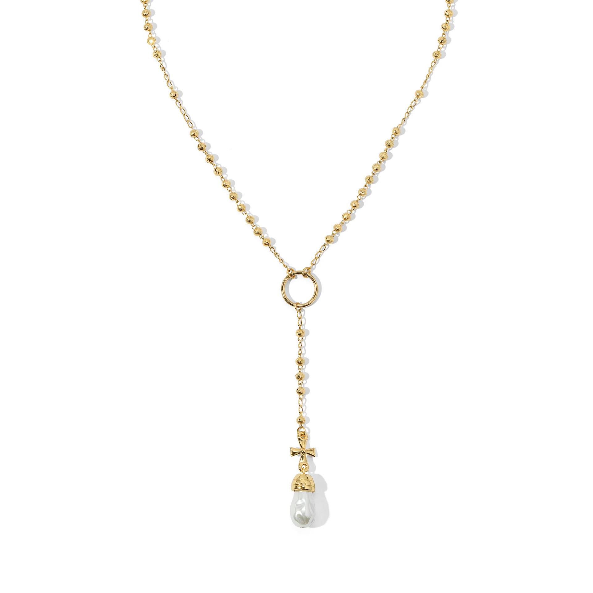 Simple Y-Shaped Wind Cross Diamond Necklace Vacuum Plated 18K Gold