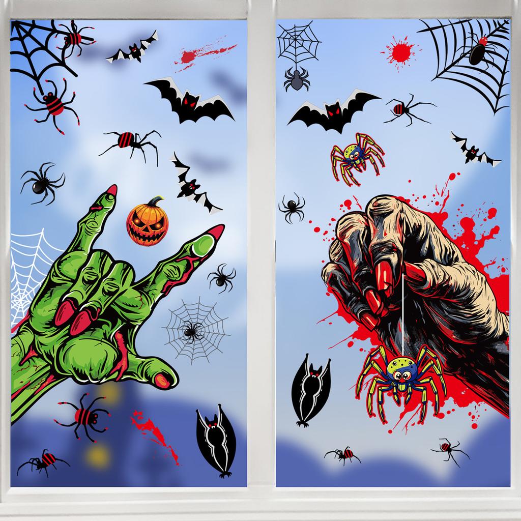 Halloween Decoration Blood Handprint Pumpkin Stickers Halloween Shopping Mall Window Scene Decoration Ghost Hand Spider Stickers