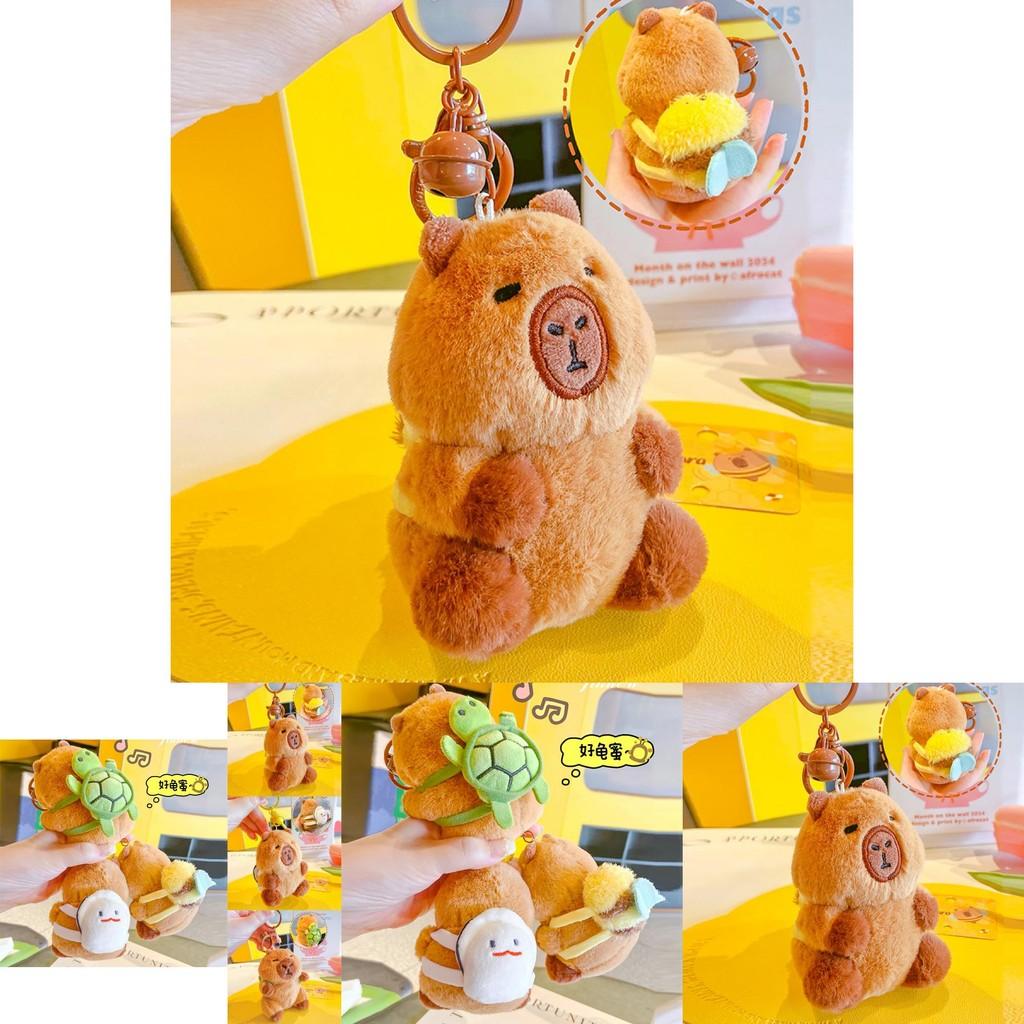 Whimsical Capybara And Oyster Turtle Plush Keychain Fun Decorative Bag Charm