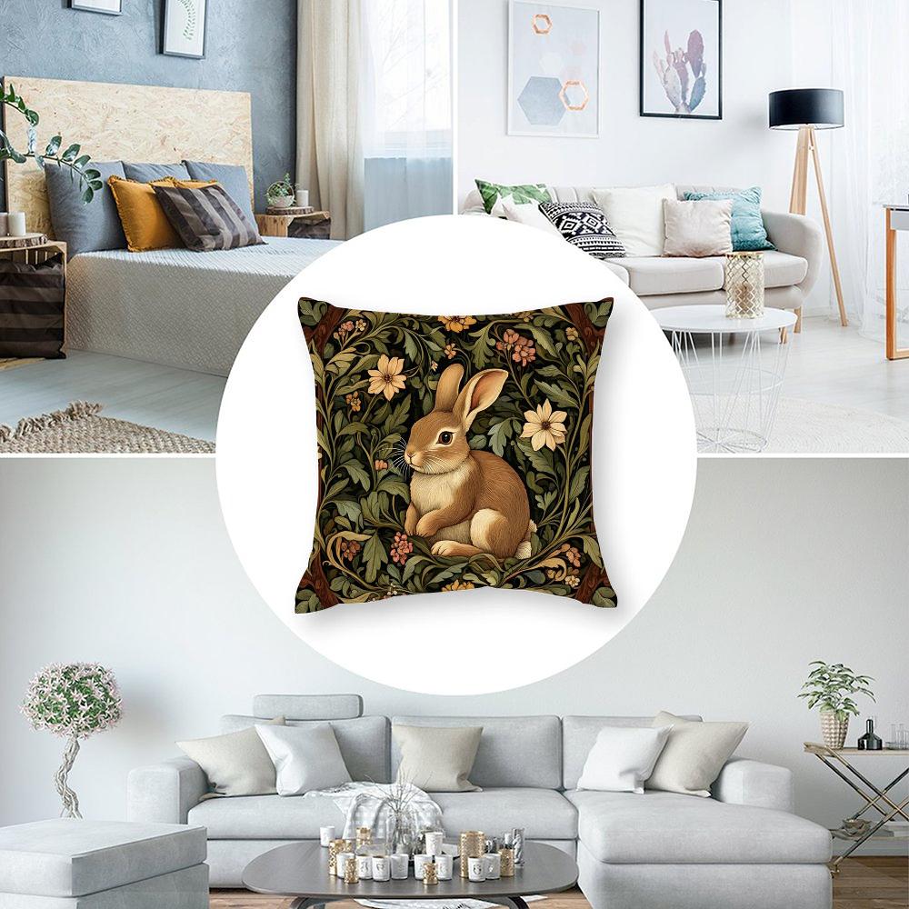 Rabbit Retro Decorative Pillow Case Short Plush Sofa Decorative Gift Home Double-sided Printing Cushion