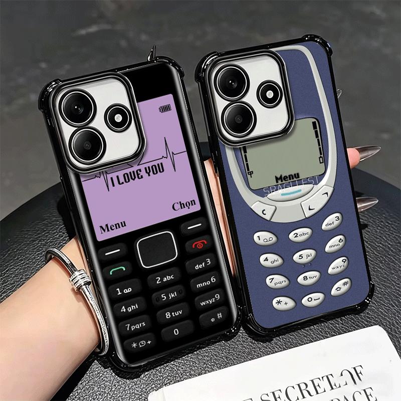 Funny Retro Callphone Plating Phone Case For Xiaomi Redmi Note 14 15 Pro Plus 13 12 11 11S 11T 10 9S 9 5G Anti-Fall Airabag Cove