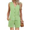 Women's Sleeveless V-Neck Gingham Top and Shorts Set In 4 Colors