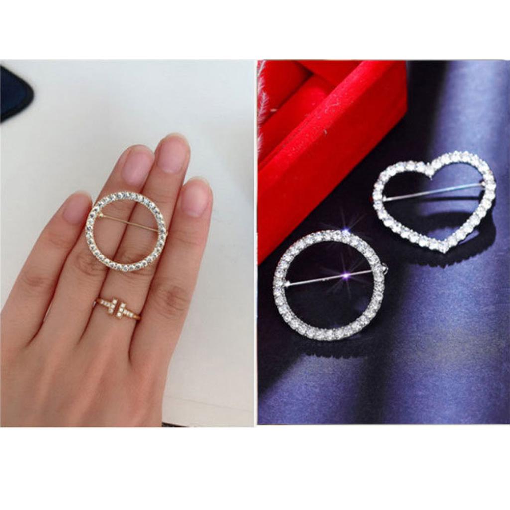 2pcs Elegant Brooch Shimmering Badge Round and Heart Shaped Lapel Pin for Party Sparkling Rhinestone Breastpin Jewelry