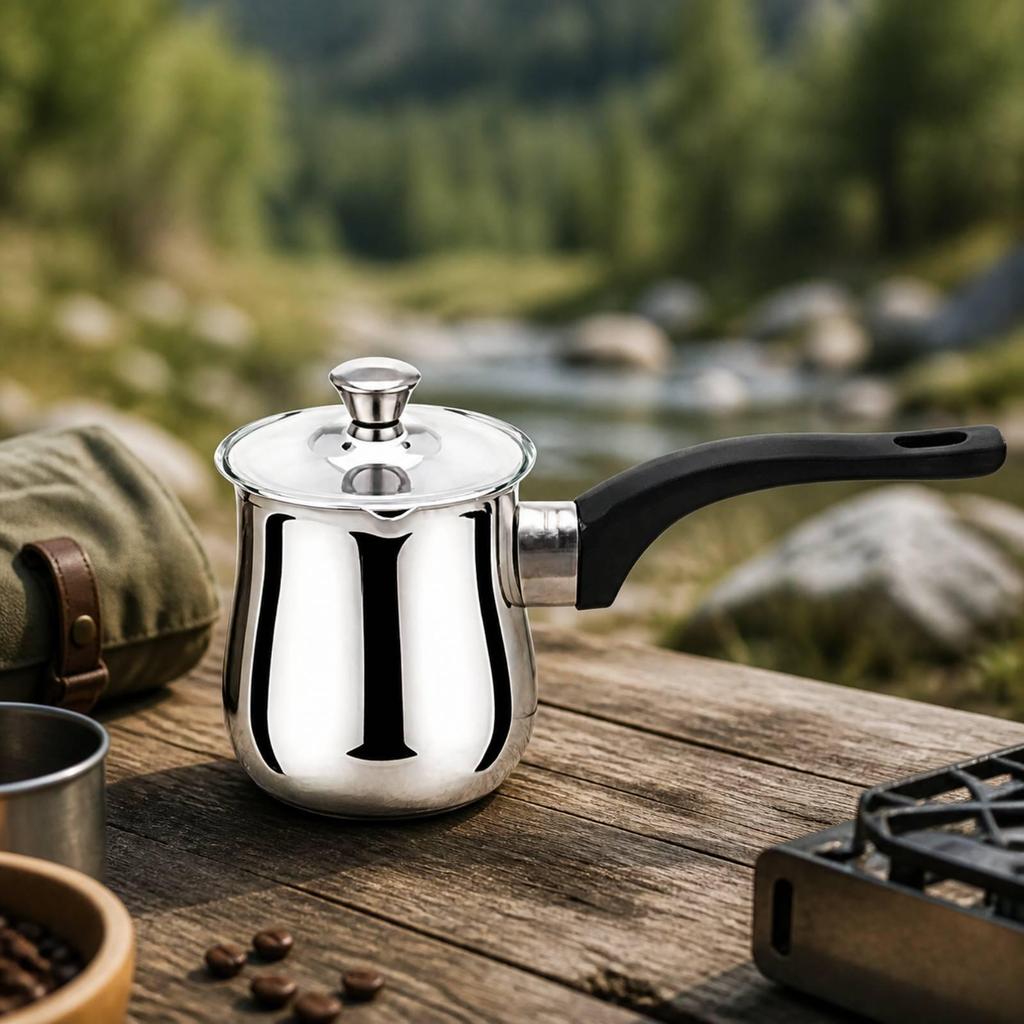 Turkish Coffee Pot with Lid Polished Compact for Home Kitchen