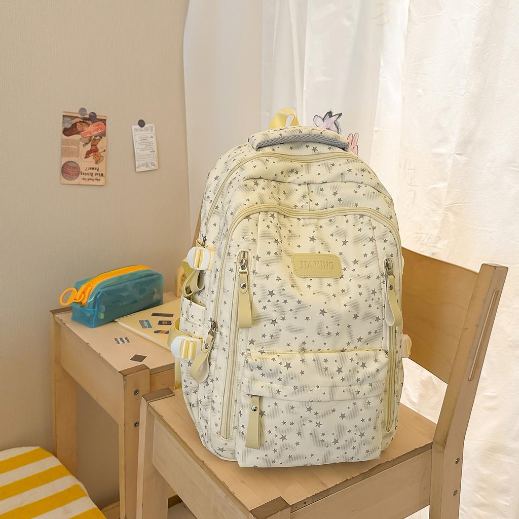 Schoolbag Sea Salt Blue Full of Stars Schoolbag Female Junior High School Backpack Light Leisure Travel College Style Backpack