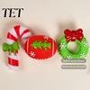Elastic Rubber Dog Chews Christmas Squeaky Chew Toys, Teeth Cleaning Interactive Pet Holiday Themed Fetch Toys for Pets Balls with Candy Cane