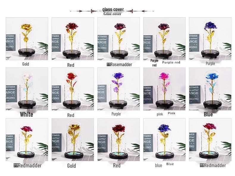 Gold Foil Rose Eternal Flower Glass Cover Gift for Valentine's Day, Christmas, New Year