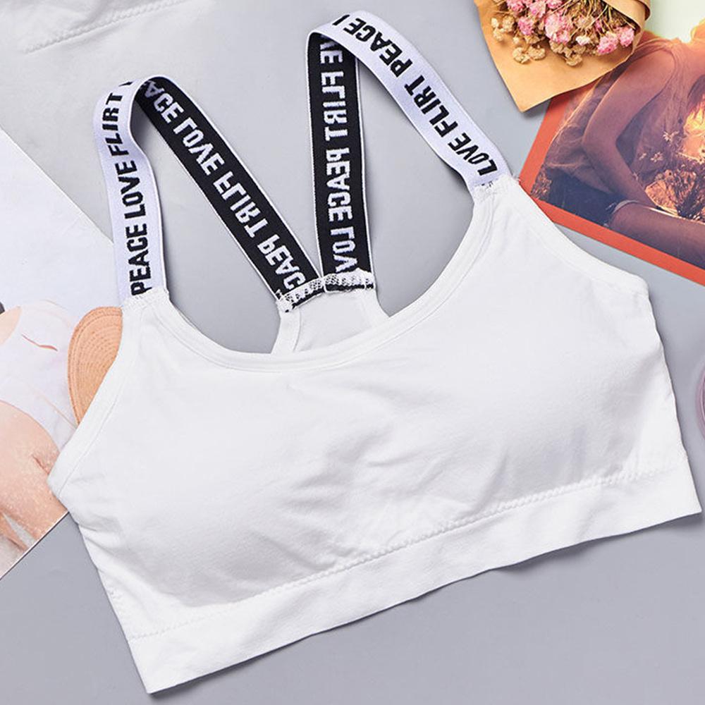 Ropa interior deportiva Mujer Yoga Fitness Top corto sin costuras Tirantes anchos con letras Cómodo Ropa deportiva activa para entrenamiento