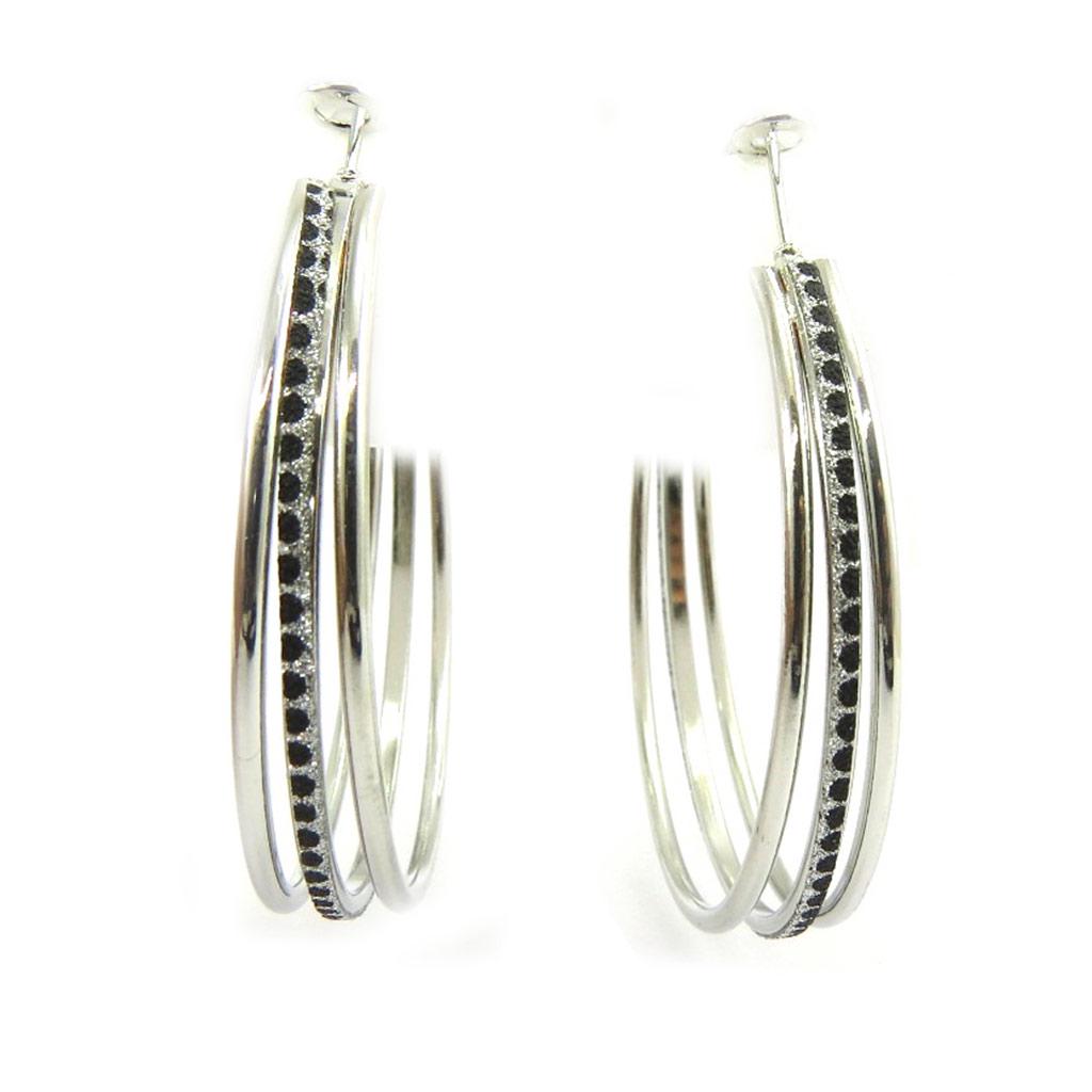 Les Trésors De Lily [L6081] - Créoles 'Scarlett' noir argenté Ø 50 mm