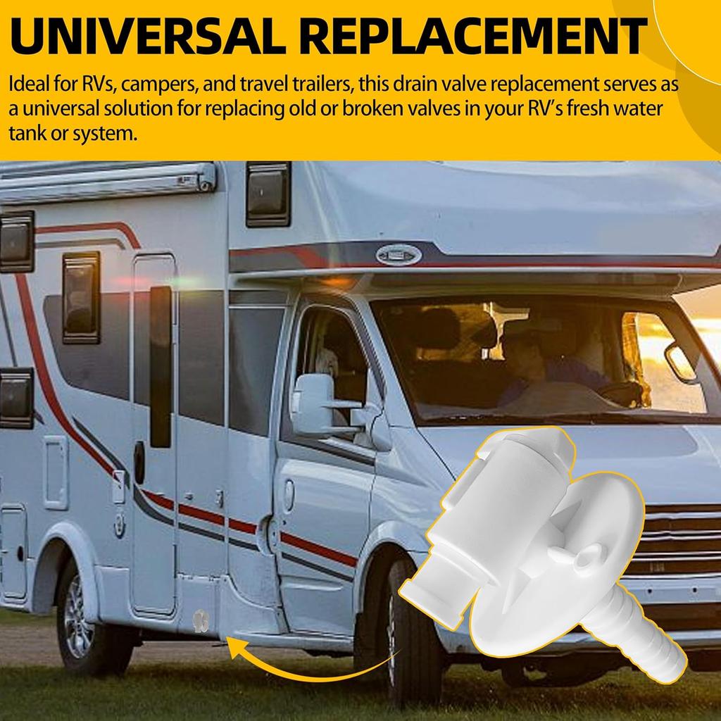 (2 Pack) 22223 RV Water Tank Drain Valve, Compatible With 3/4" & 1/2" Vinyl Tubing, Durable Plastic Drain Valve For Camper, Travel Trailer, And RV