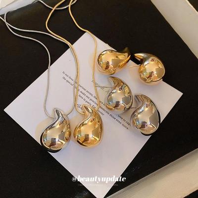 Silver Needle Water Drop Earrings & Necklace Set - Elegant Clavicle Chain Jewelry