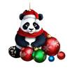 Panda Christmas Ornament 2D Acrylic Cartoon Panda Christmas Tree Hanging Ornament Cute Car Interior Accessories for Car Rear View Mirror Xmas