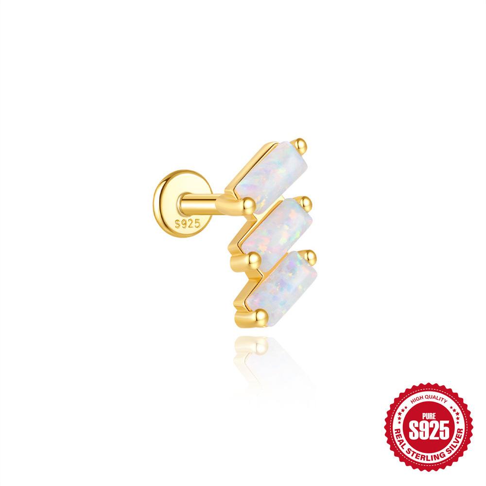 S925 Sterling Silver Daily Wear Opal Diamond Cartilage Spiral Puncture Stud Earrings 16G Earbone Stud