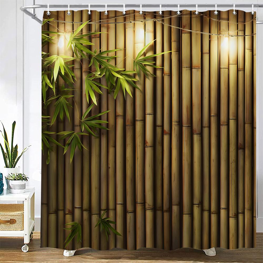 Green Plant Bamboo Shower Curtain Bath Curtain Polyester Fabric Leaves Printed Bathroom Curtains For Home Decoration Curtain