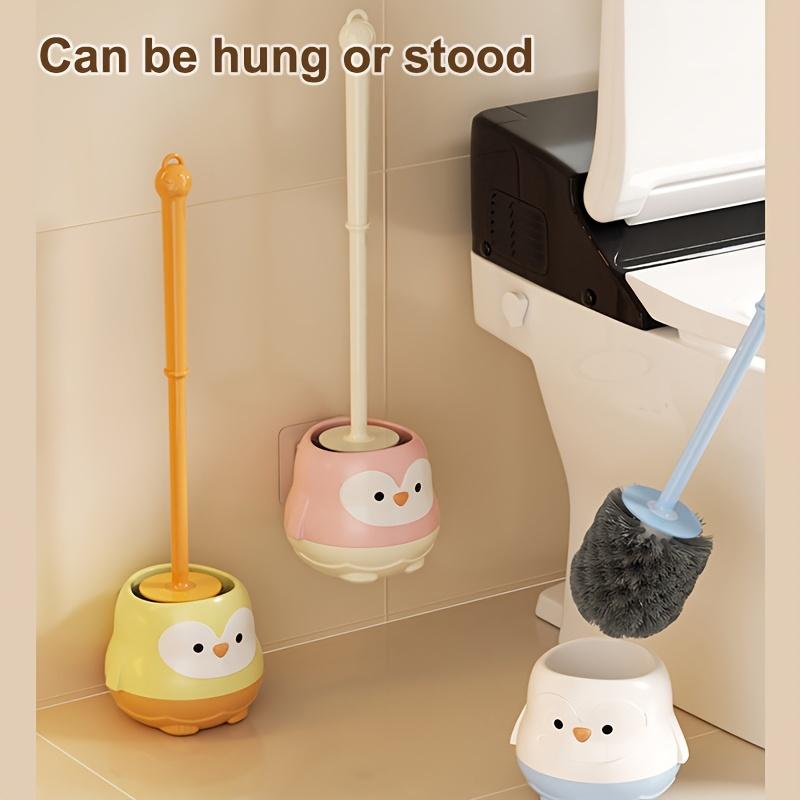Cute Cartoon Penguin Toilet Brush Set, Wall-mounted Long Handle Cleaner with Holder, No-dead-angle Bathroom Cleaning Tool
