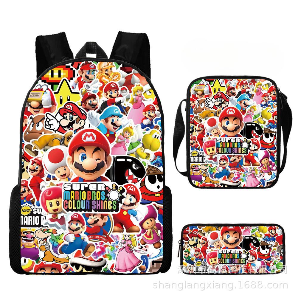 Mario Mario Primary And Secondary School Schoolbag Children S Backpack Cartoon Backpack pencil bag