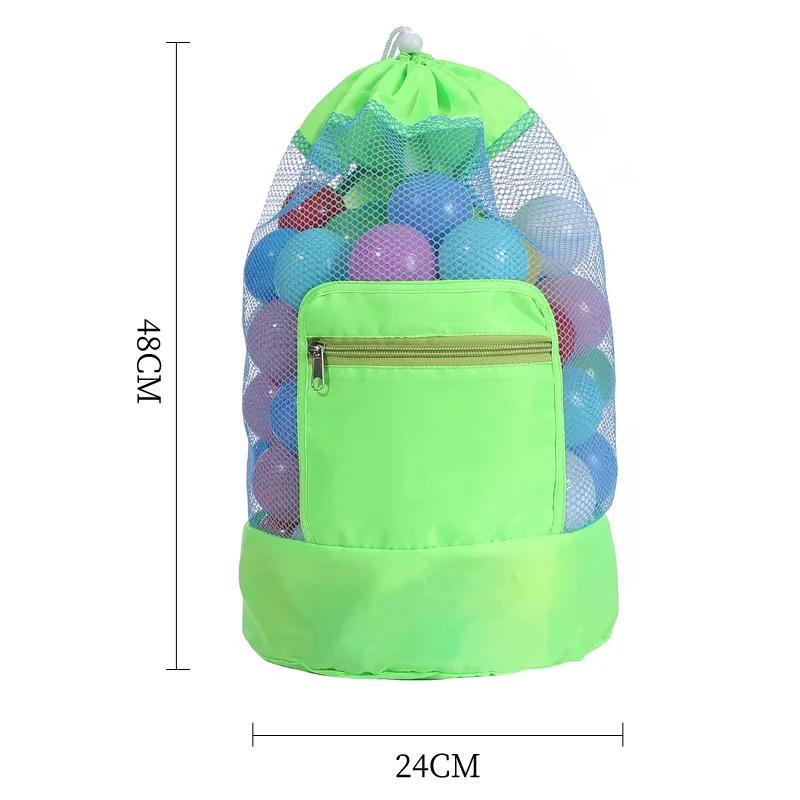 Mesh Beach Bag for Kids Toy Organizer Net Zipper Adjustable Shoulder Strap Storage Pouch Child Shell Collecting Bag Round Bucket