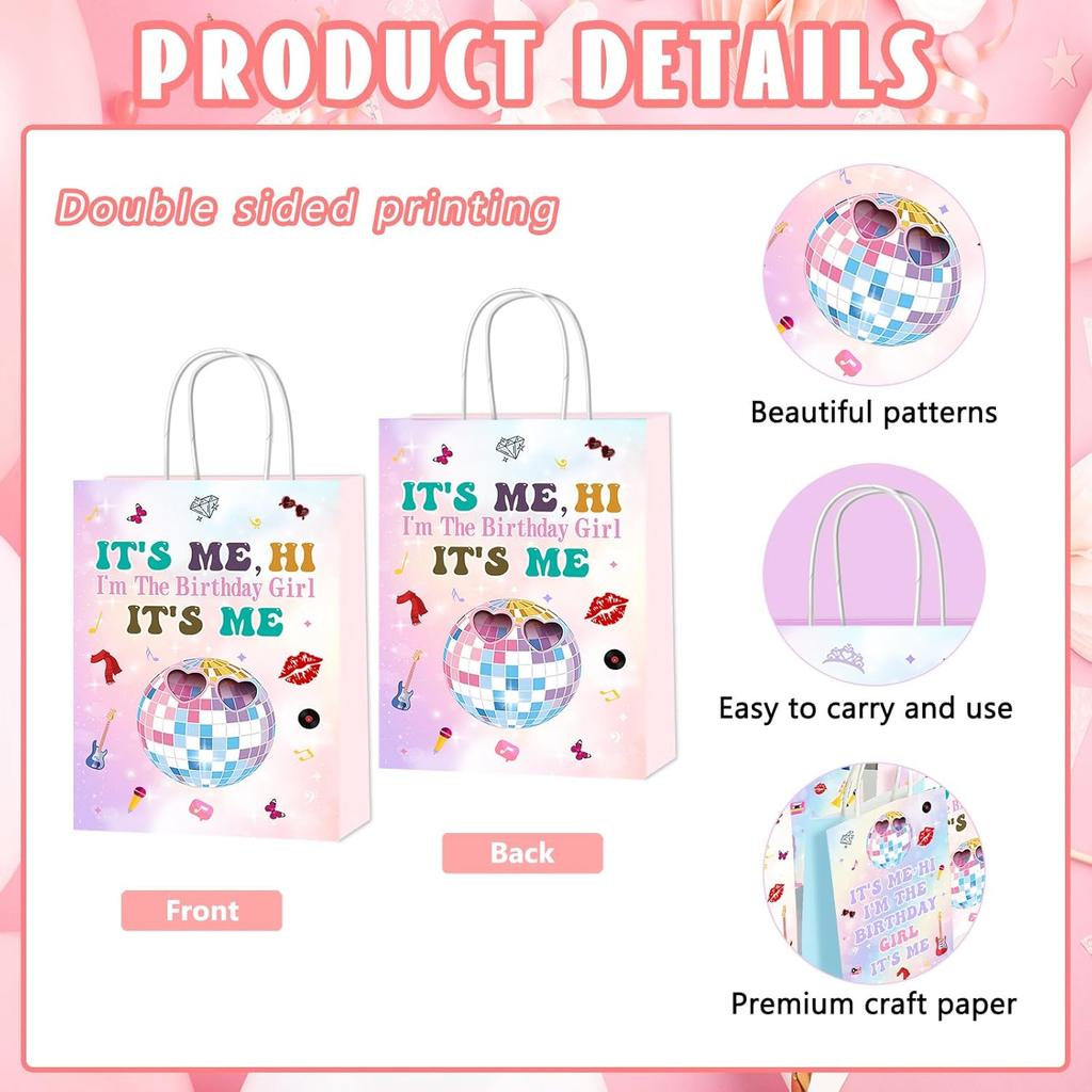 SNABETNA Music Birthday Party Paper Bags Decorations,16pcs Goodies Bags,Double Sided Birthday Paper Bags With 4 Styles, Music Theme Birthday Party
