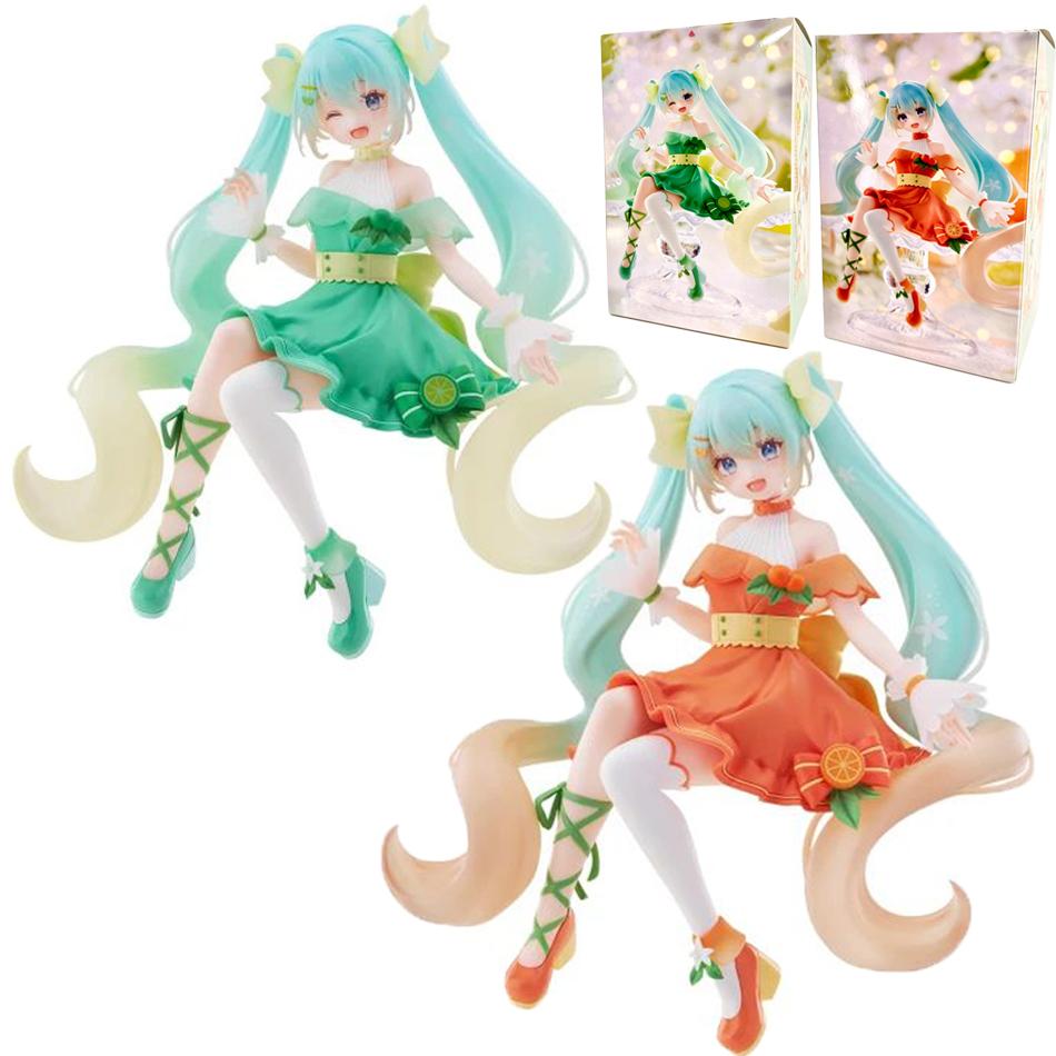 Original Hatsune Miku Vocaloid Prize Figure Green Lemon Theme Sitting Figure Rin Customize Birthday Gift Anime Model
