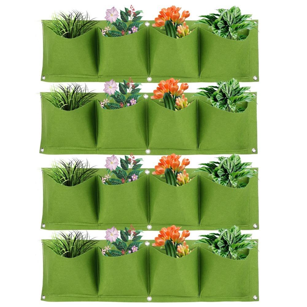 4PCS Durable 4 Pocket Wall Plant Bag Reusable Breathable Plant Grow Bag Space Saving Felt Garden Accessory Home Garden Decor