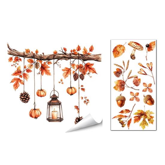 Decorative Window Film for Autumn Decor Static Sticker with Cute Animals & Maple Leaves, Removable Harvest Durable Clings Store Fronts