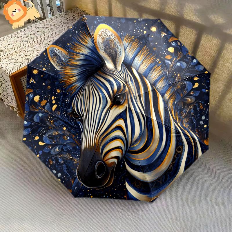1 PC Automatic Folding Umbrella - Golden Zebra Pattern, Portable & Foldable Design with 8 Ribs, Christmas Birthday Gifts