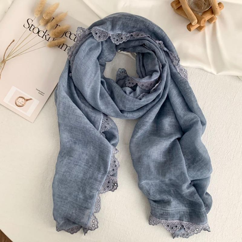 Scarf Autumn and Winter New High-end Solid Color Splicing Lace Neck Protector Scarf Scarf Scarf Shawl