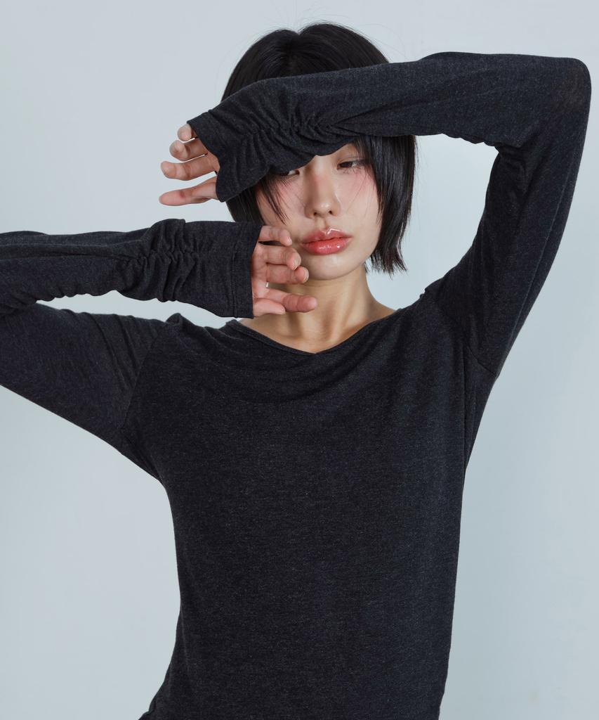 KIJIKO Ke311. Curved Sheer Tee Charcoal