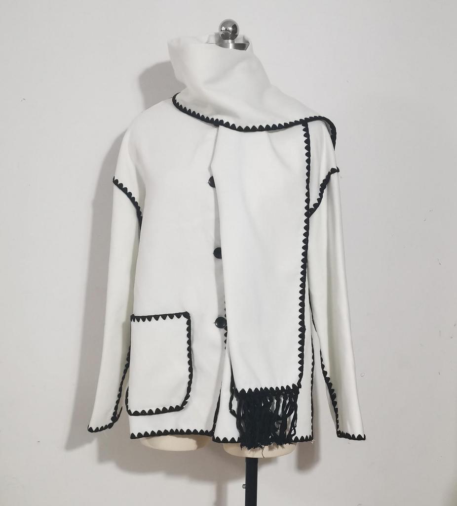 2023 Autumn/Winter European & American Fashion Women's Woolen Coat with Scarf Tassel