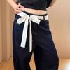 French Style High-End Black Polka Dot Scarf Women's Simple Black White Dot Long Scarf Fashion Ribbon Headband Choker Waist Belt