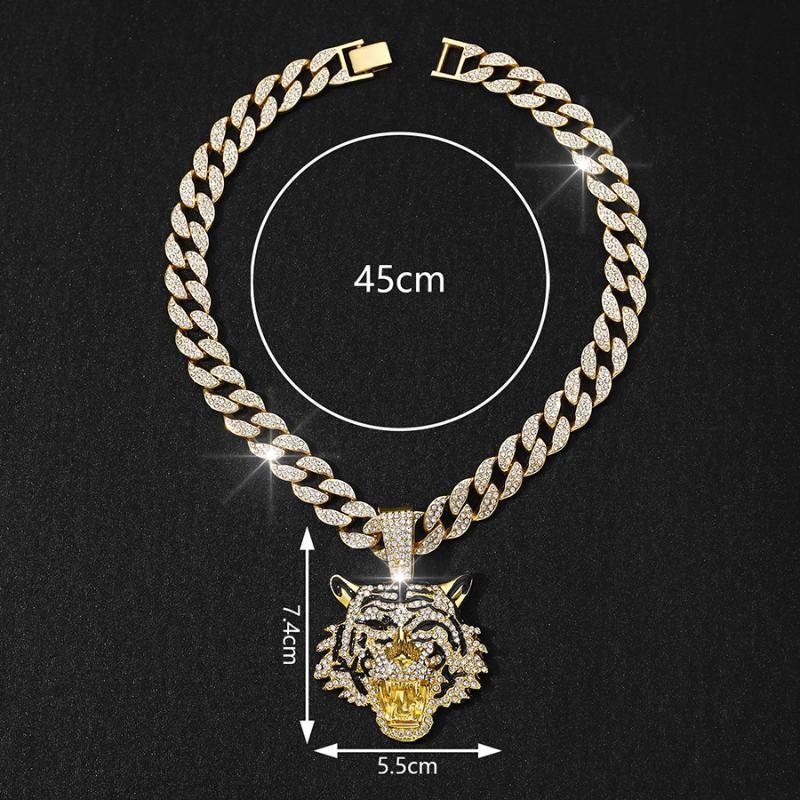 GemChic Men's Personalized Hip Hop Cool Embed Zircon Tiger Pendant Necklace Retro Versatile Birthday Christmas Jewelry Gift