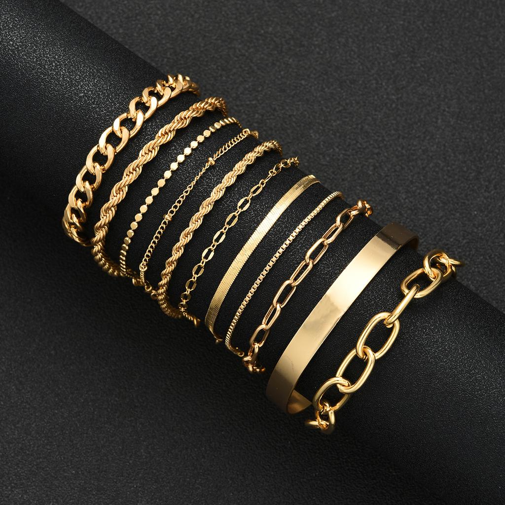 11pcs Fashion Minimalist Geometric Bracelet Set for Women Elegant Vintage Layered Snake Twist Chain Bead Bracelets Jewelry Gifts