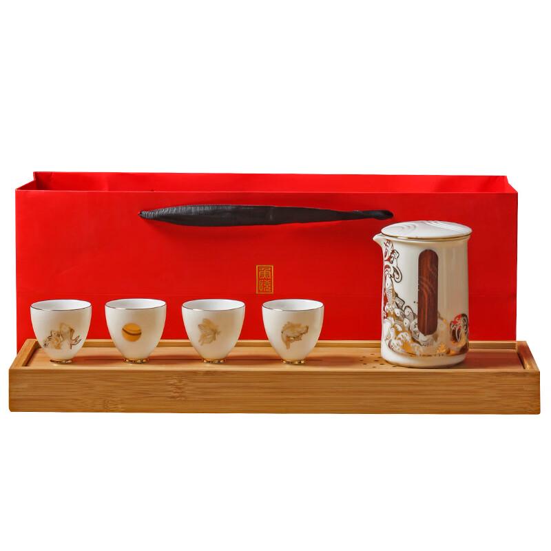 Luxury Gold-Painted Ceramic Kung Fu Tea Set - 5-Piece Gift Box