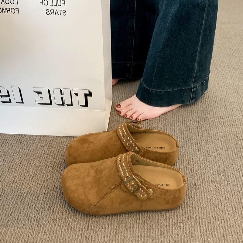 

One-pedal Boken slippers autumn retro thick-soled inner height increase bag head half slippers women s outer wear 40 верблюд