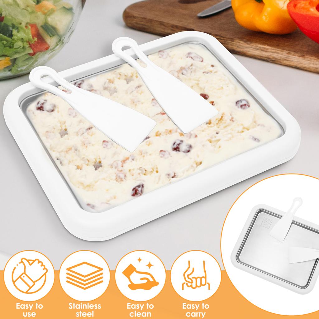 Rolled Ice Cream Tray DIY Frozen Yogurt Maker Trays with 2 Scrapers Portable Rolled Ice Cream Maker Kit for Home Ice-cream Tools