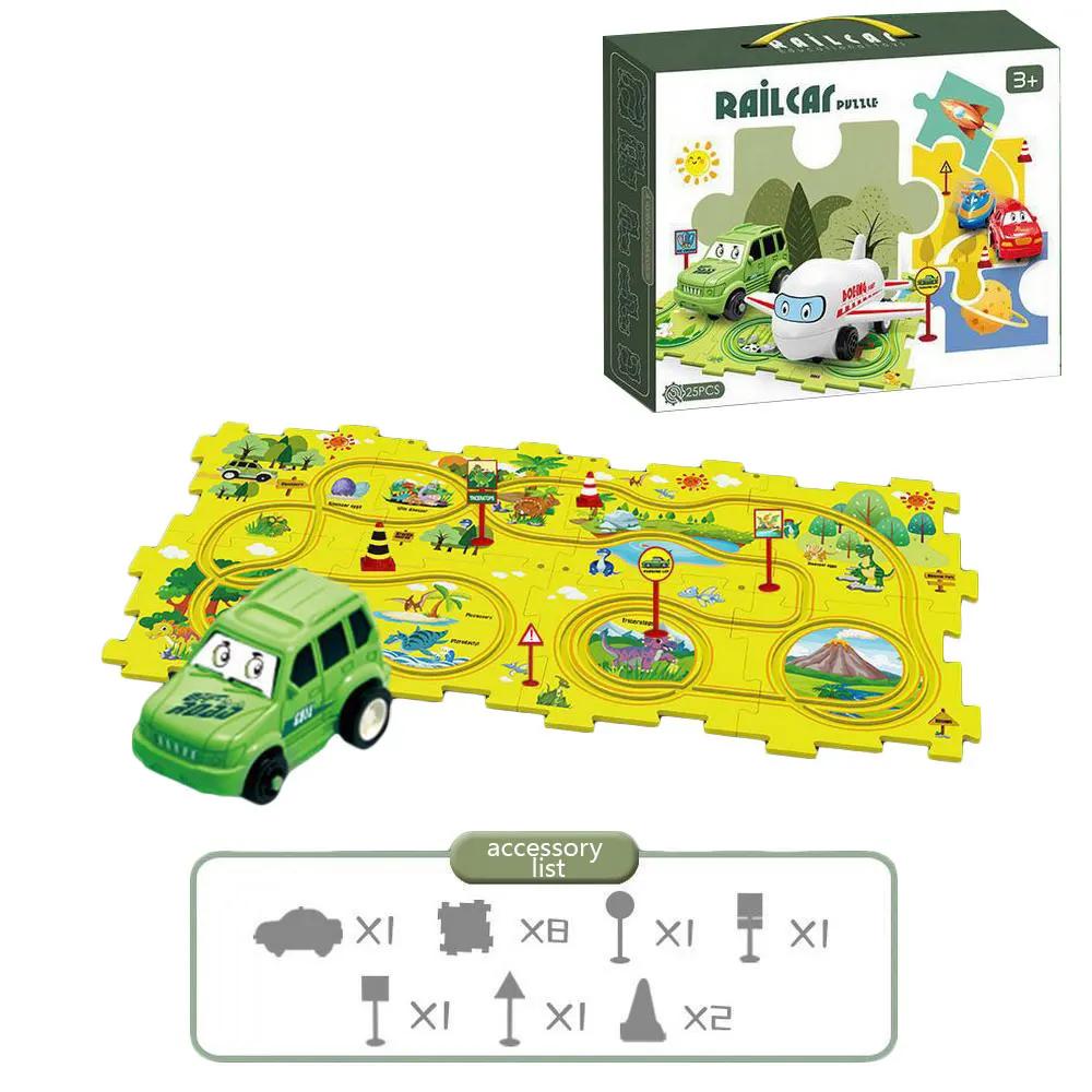 Non-Toxic Puzzle Racer Kids Car Track Set Plastic Floor Puzzles For 3 4 5 6 Year Old Children Montessori Toys Brain Toys New