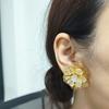 Trendy Exaggerated 2-layer Metal Flower Clip On Earrings for Women Retro Dimensional Hollow Zircon Earrings Statement Jewelry