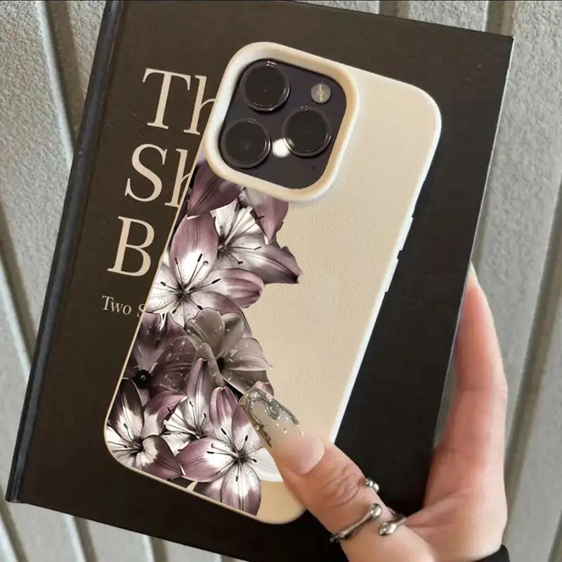 

Dark Purple Lily Flower Lychee Texture Phone Case For iPhone 11 12 13 14 15 16 17 Pro Max 14 15 Plus 17 Air Silicone Soft Cover iPhone 11