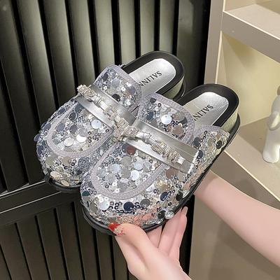 Mode Bling Mules à Plateforme Pantoufles Femmes Sandales Plates Chaussures Mocassins Décontractées Femme Tendance 2025 Confort Élégant Robe Été Diapositives Mujer