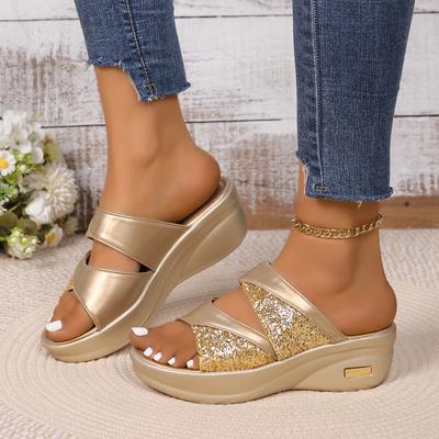 Fashion Fashion Female Casual Slingbacks Sandals Glitter PU Wedge Platform Comfortable Sandals for Women Spring Summer Wedge Slippers